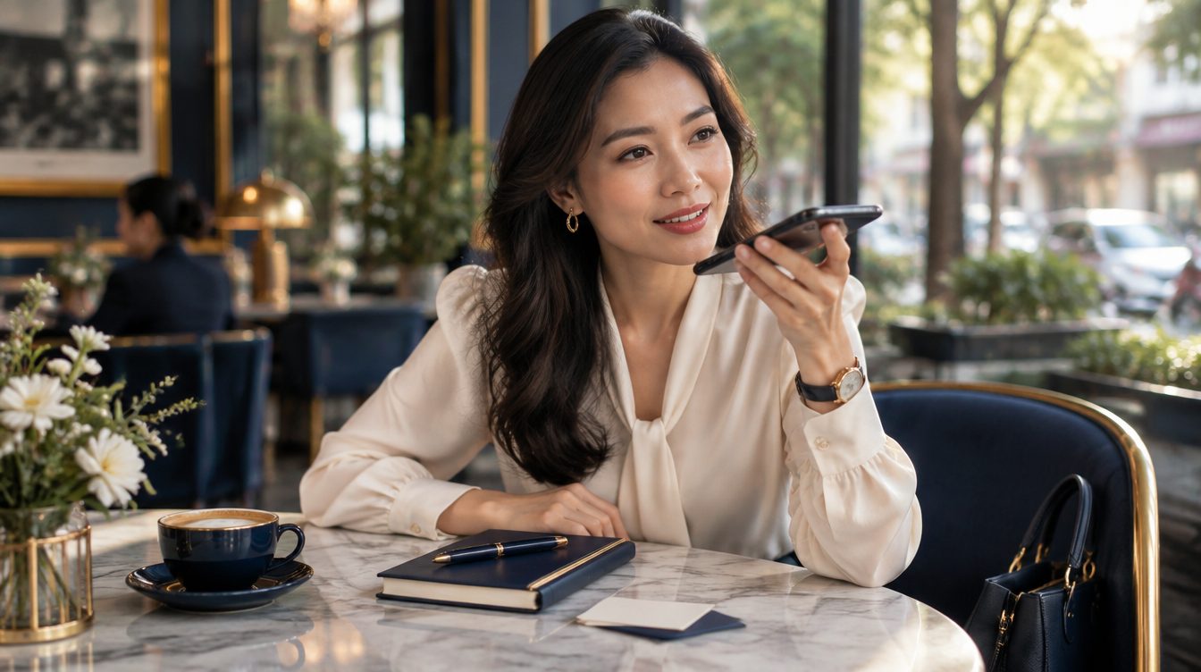 Nữ doanh nhân gửi ghi chú bằng giọng nói sau buổi gặp khách